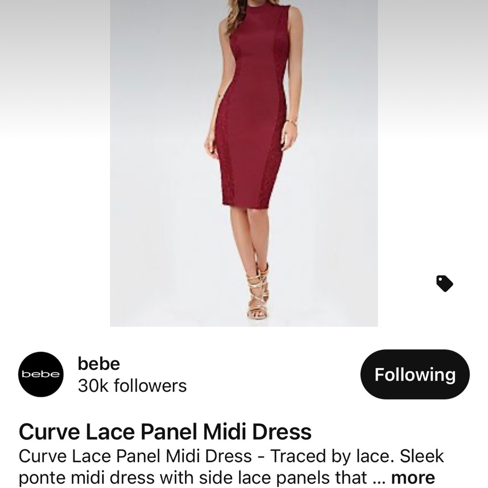 NWT red Bebe dress, curve panel lace